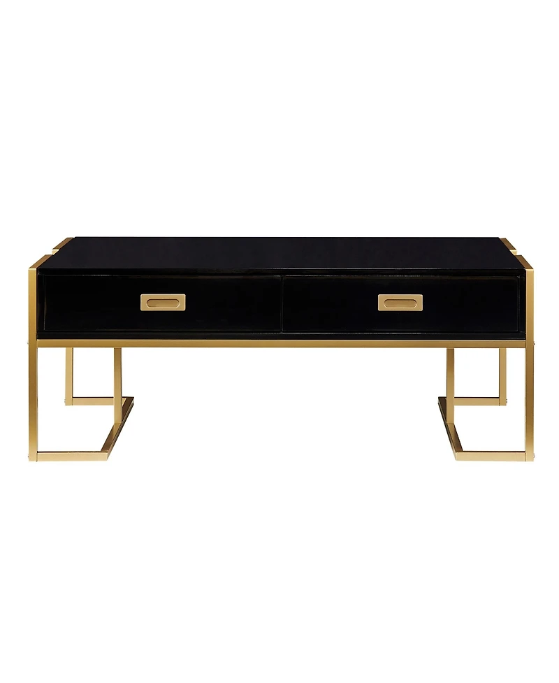 Rainsken Rectangular Coffee Table, Modern 47.4" Center Table with 4 Drawers and Gold Metal Base for Living Room, Home Office
