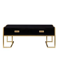 Rainsken Rectangular Coffee Table, Modern 47.4" Center Table with 4 Drawers and Gold Metal Base for Living Room, Home Office