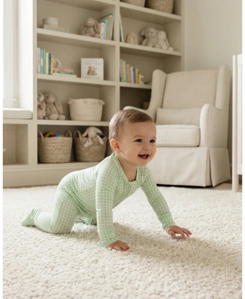 Motette Baby Boy's Pistachio Gingham Bamboo Sleeper