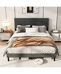 Sugift Upholstered Platform Bed Frame with Linen Fabric