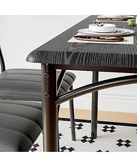 gaomon 5 Piece Dining Set for 4, Rectangular Metal Frame Table with Bench & Upholstered Chairs, Space Saving Dining Set