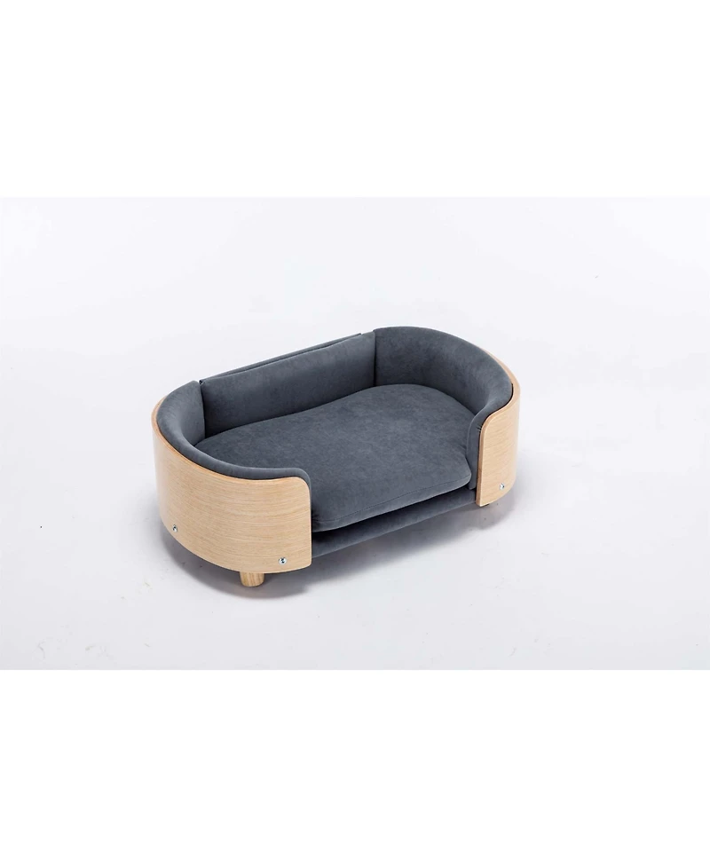 Aostirmotor Mid-Size Scandinavian Elevated Dog Bed with Solid Wood Legs and Velvet Cushion