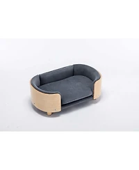 Aostirmotor Mid-Size Scandinavian Elevated Dog Bed with Solid Wood Legs and Velvet Cushion