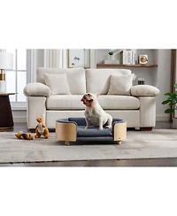 Aostirmotor Mid-Size Scandinavian Elevated Dog Bed with Solid Wood Legs and Velvet Cushion