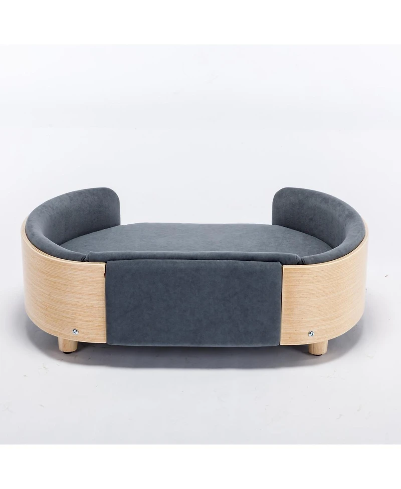 6thdruple Mid-Century Wood Pet Bed with Velvet Cushion