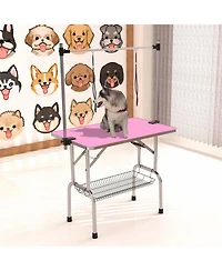 Aostirmotor 36" Pink Folding Pet Grooming Table with Stainless Steel Frame and Adjustable Arm