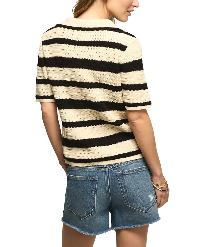 Lucky Brand Women's Short-Sleeve Striped Polo Sweater