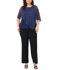 Msk Plus Cape Overlay Crewneck Top