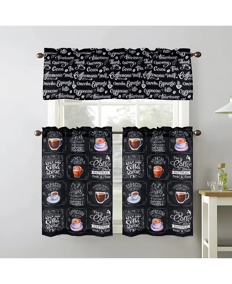 Rt Designers Collection Polyester Cucina Coffee 3 Piece Kitchen Curtains Valance and Tiers Set 52" x 18" Muticolor