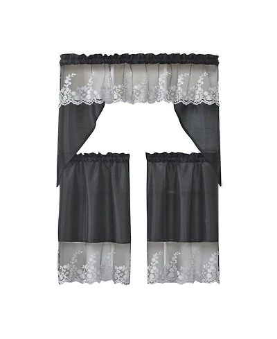 Rt Designers Collection Polyester Bethany Embroidered 3 Piece Kitchen Curtains Tier and Swag Set 60" x 36"