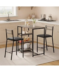 gaomon 3-Piece Kitchen Table Set with Storage & 2 Upholstered Chairs, Industrial Iron & Wood, Space Saving for Apartments