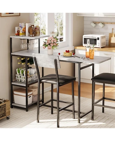 gaomon Expandable Dining Table Set for 2, Bar Table and Chairs with Shelves & Wine Rack, Space-Saving Kitchen Set