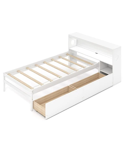 Sugift Bed Frame with Led Lights and Bookcase Headboard