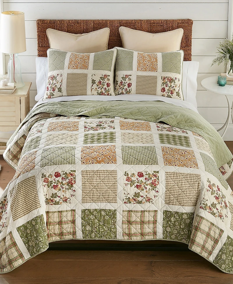 Donna Sharp Peach Rose Cotton 3-Pc. Quilt Set, Queen