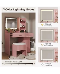 Rainsken Makeup Vanity Table with Led Light Mirror, Charging Station, 2 Drawers and Storage Cabinet