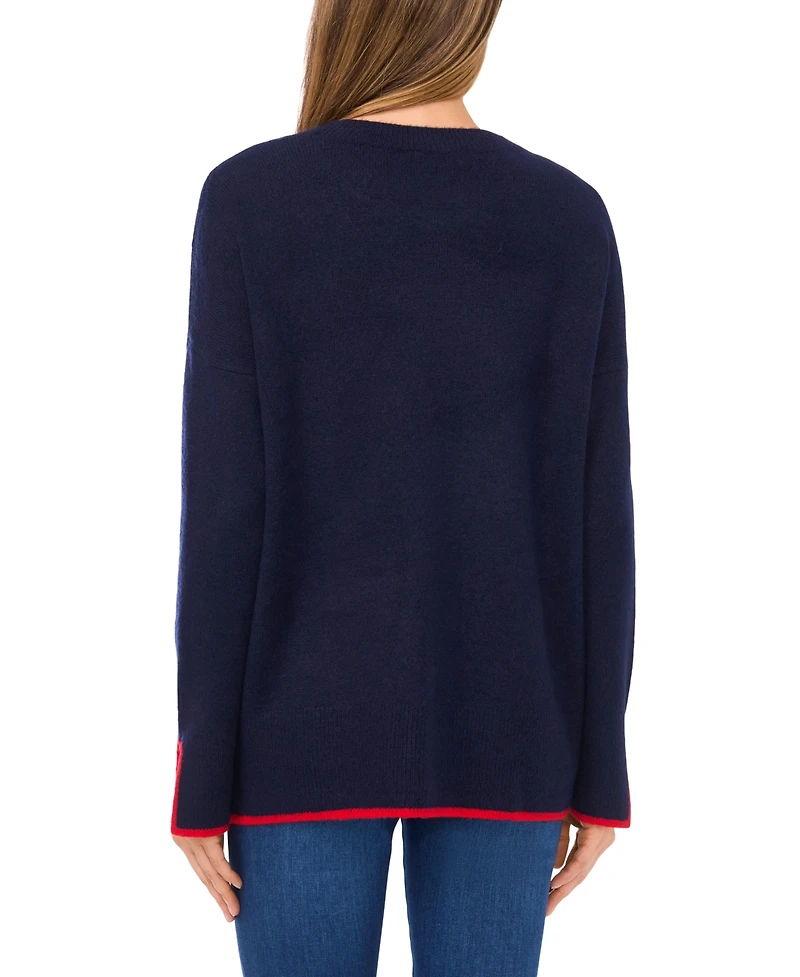 CeCe Women's Crewneck Heart Embroidered Sweater