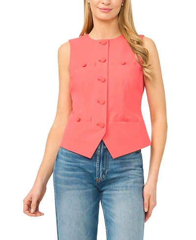 CeCe Women's Crewneck Button-Up Vest