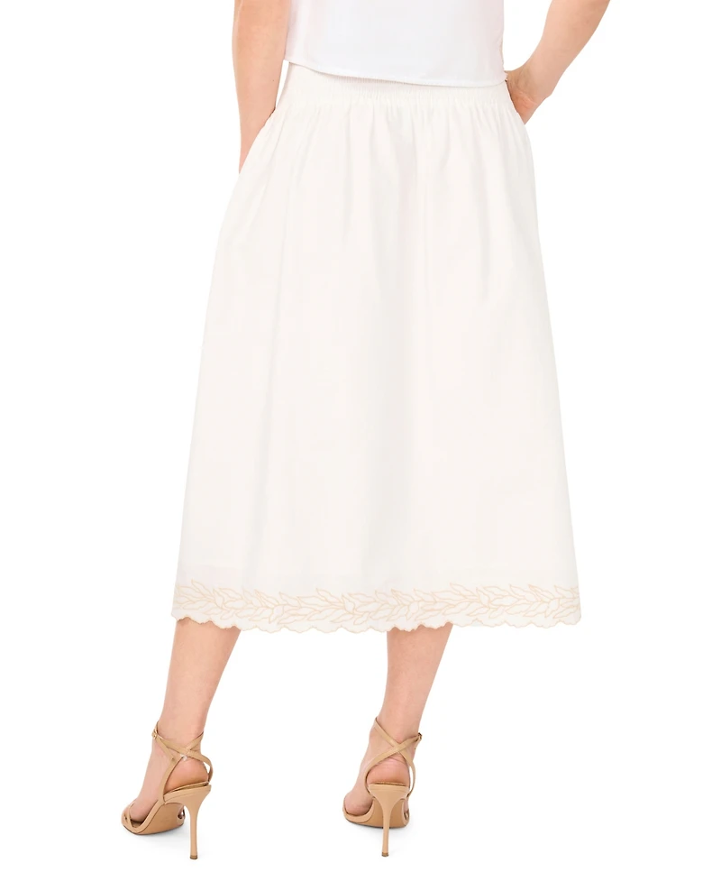 CeCe Women's Smocked-Waist Embroidered A-Line Midi Skirt