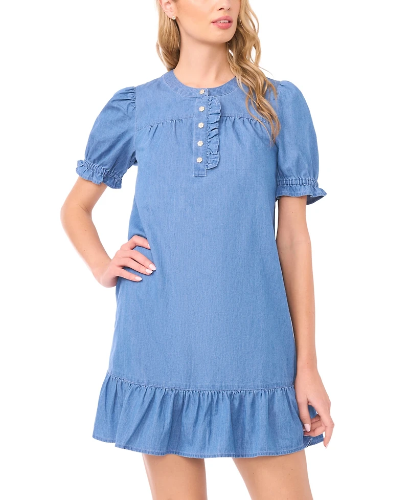 CeCe Women's Crewneck Ruffle-Hem Cotton Mini Dress
