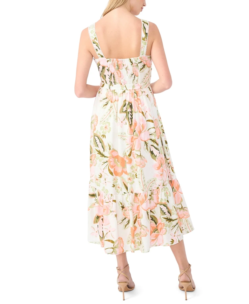 CeCe Women's Floral Square Neck Midi Dress