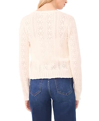 CeCe Women's V-Neck Pointelle Cotton Cardigan Sweater