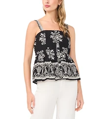 CeCe Women's Printed Sleeveless Square Neck Cotton Babydoll Top