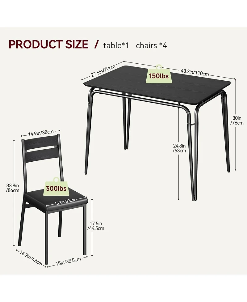 gaomon 5-Piece Dining Set for 4, Modern Rectangular Table with Chairs, Space-Saving Kitchen Dining Set for Apartment or Office