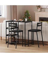 gaomon 3-Piece Counter Height Dining Table Set, Storage Shelves & Upholstered Chairs, Wooden Table for Small Spaces