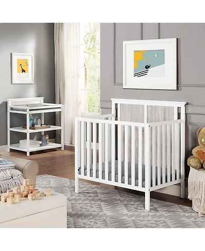 Flynama Mini Crib with Mattress Pad 3in1 Convertible Design Reversible Back Panel and Adjustable Mattress Heights for Nursery