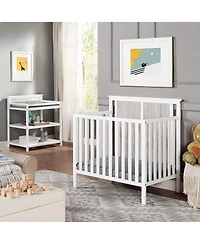 Flynama Mini Crib with Mattress Pad 3in1 Convertible Design Reversible Back Panel and Adjustable Mattress Heights for Nursery