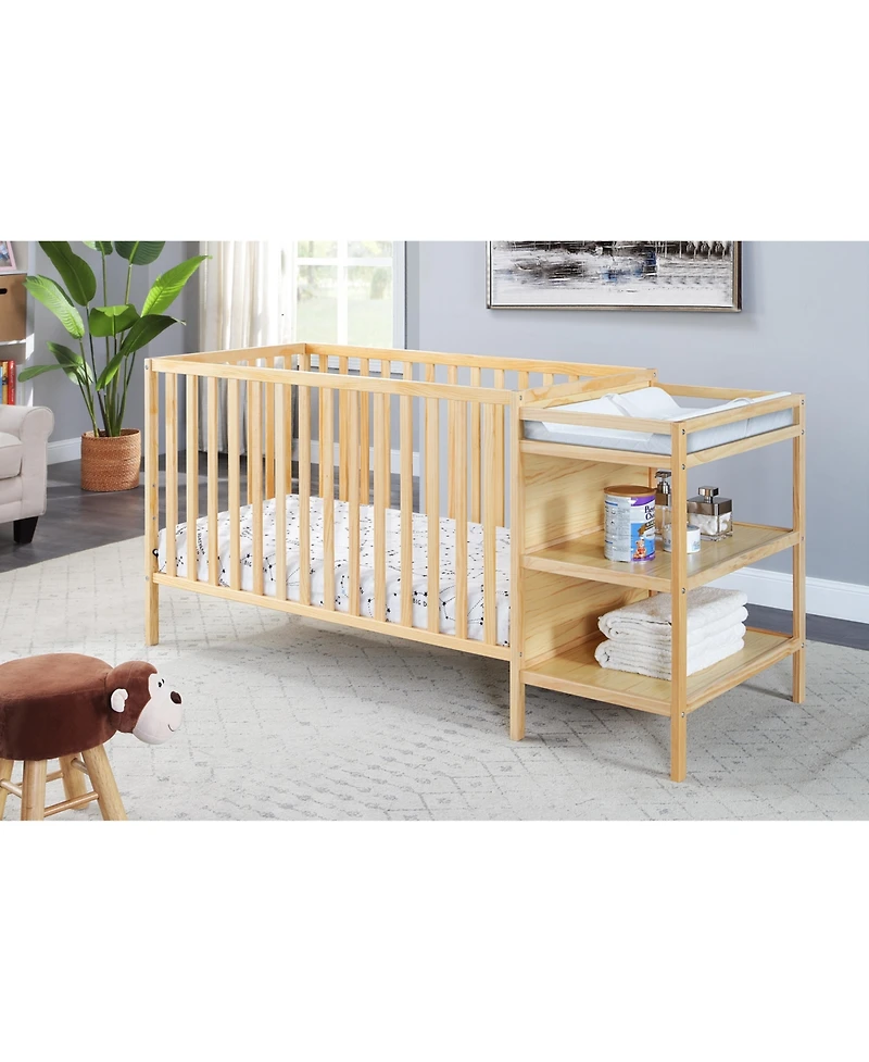 Flynama 3 in 1 convertible crib and changer combo solid wood 3 position mattress support attached changing table storage for baby nursery