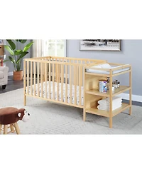 Flynama 3 in 1 convertible crib and changer combo solid wood 3 position mattress support attached changing table storage for baby nursery