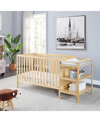 Flynama 3 in 1 convertible crib and changer combo solid wood 3 position mattress support attached changing table storage for baby nursery