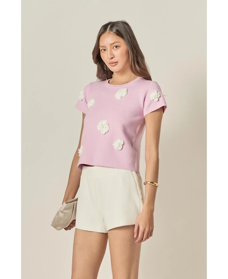 English Factory Women's 3D Flower Knit Top