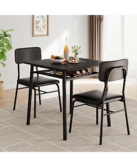 gaomon Modern 3-Piece Dining Set for 2, Durable Metal Frame Table, Upholstered Chairs with Storage Rack, Perfect for Apartments