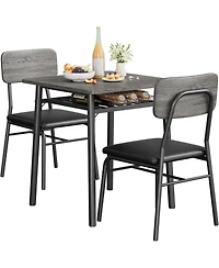 gaomon 3-Piece Dining Table Set for 2, Small Table with 2 Upholstered Chairs, Square Table with Storage, Metal Legs for Apartment