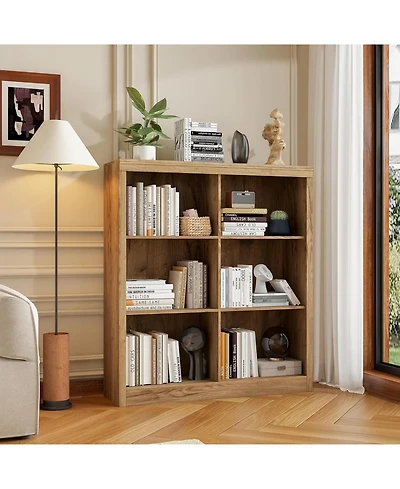 gaomon 3-Tier 6-Cube Bookcase, Wooden Cubby Bookshelf with Anti-Tip, Open Storage for Living Room, Bedroom, Home, Oak