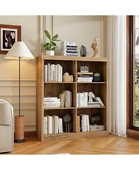 gaomon 3-Tier 6-Cube Bookcase, Wooden Cubby Bookshelf with Anti-Tip, Open Storage for Living Room, Bedroom, Home, Oak