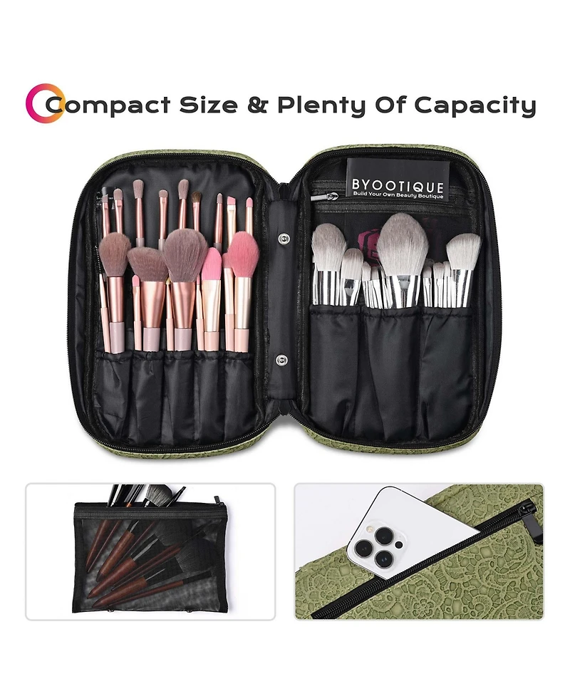 Byootique 4in1 Rolling Makeup Case with 2 Makeup Brush Bag, Cosmetic Train Case on Wheels for Makeup Artist Travel Hairstylist