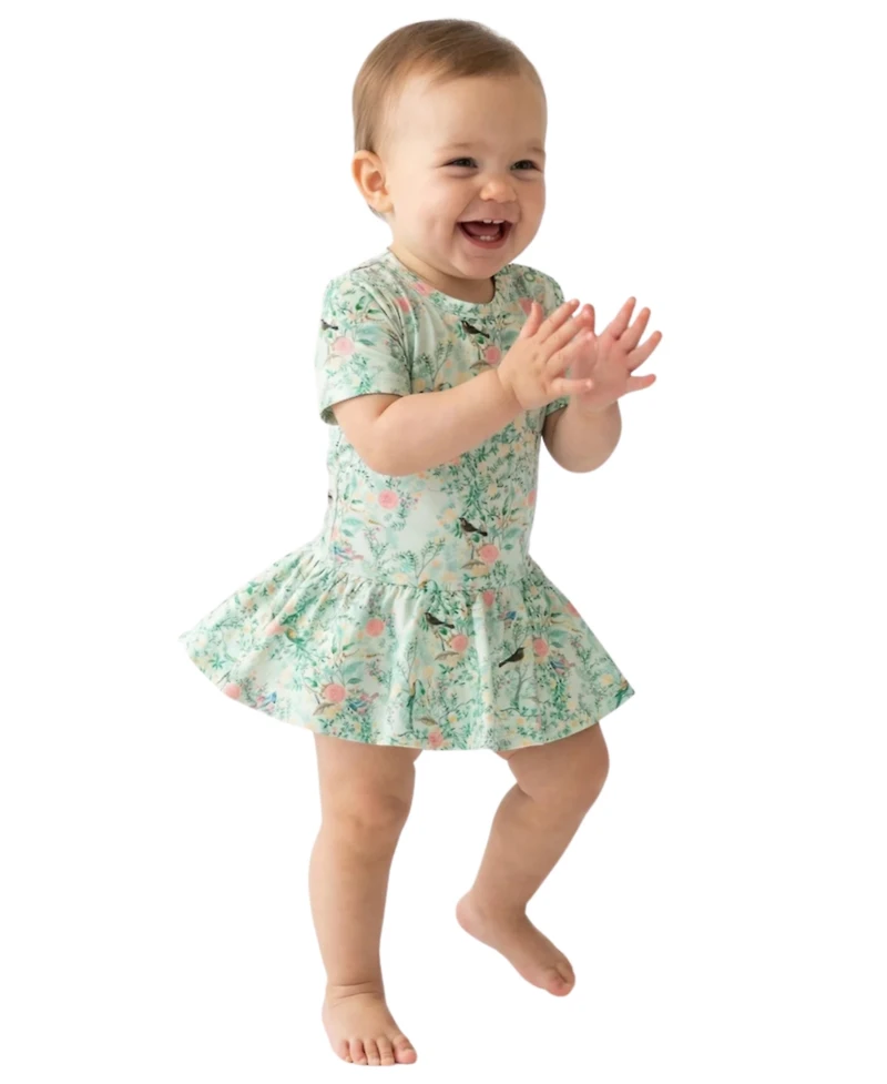 Motette Baby Girls Sage Blossom Bamboo Twirl Dress with Bodysuit