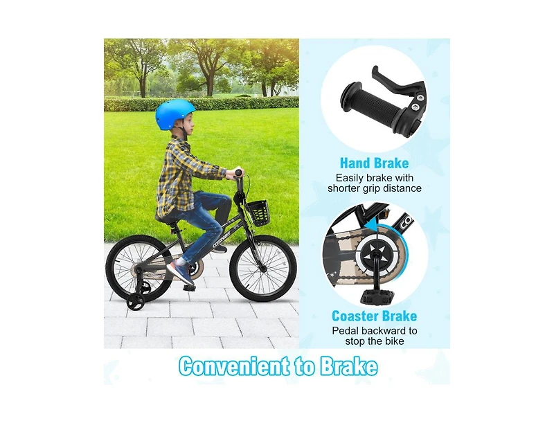 16 Inch Kids Bike with Basket and Training Wheels for Children Aged 4-7 Years Old