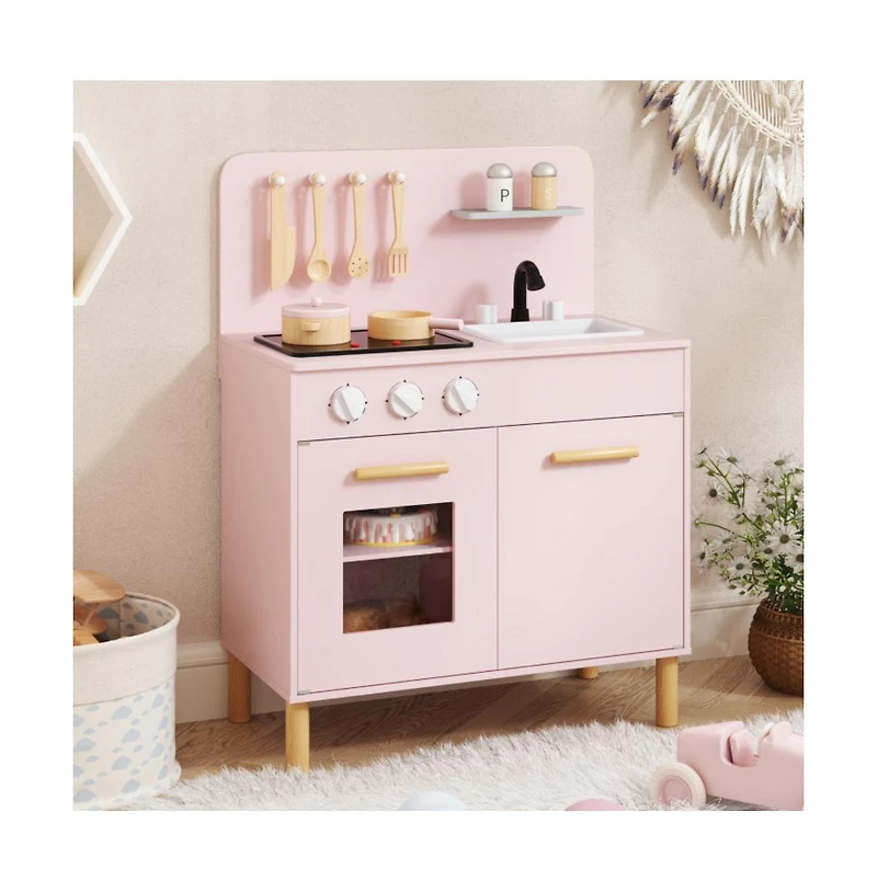 Hongge Kids Kitchen Playset with Cooking Accessories and Storage