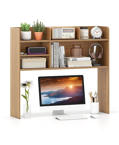 Sugift Desktop Storage Hutch Bookshelf with Multiple Open Shelves
