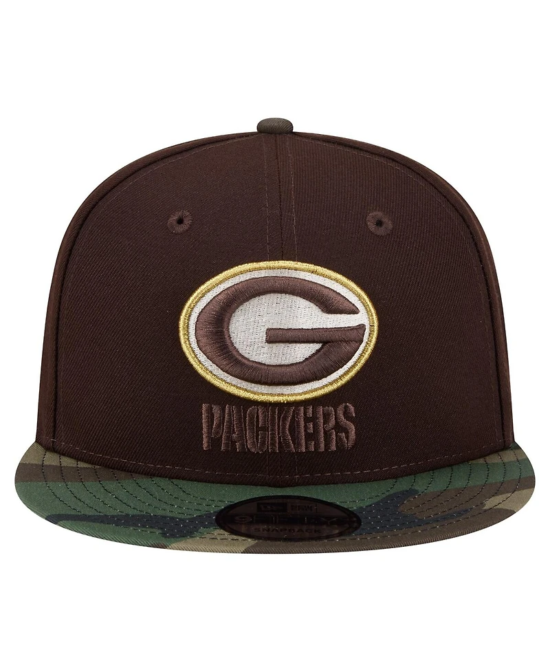 New Era Men's Dark Brown Green Bay Packers Burnt Wood Camo 9FIFTY Snapback Hat