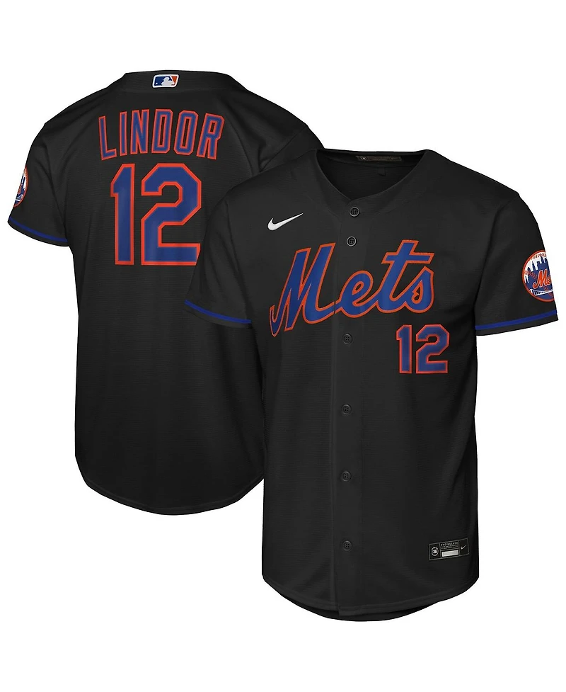 Nike Big Boys and Girls Francisco Lindor Black New York Mets Alternate Stadium Player Jersey