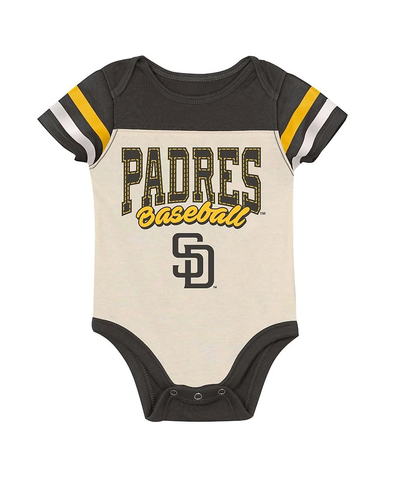Outerstuff Baby Boys and Girls 3-Piece Brown San Diego Padres Up One Bodysuit, Bib Booties Set