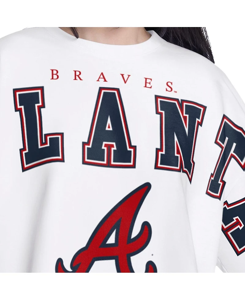 G-iii 4Her by Carl Banks Women's White Atlanta Braves Bleachers Cropped Pullover Sweatshirt