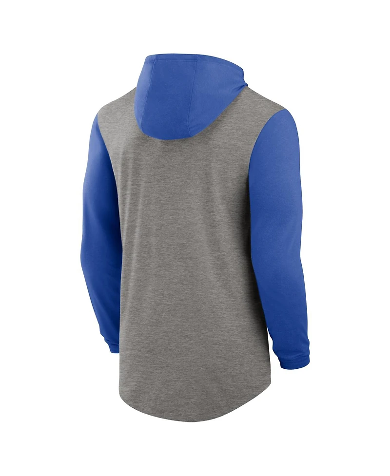 Nike Men's Heather Gray/Royal Kentucky Wildcats Campus Legacy Tri-Blend Long Sleeve Hooded T-Shirt