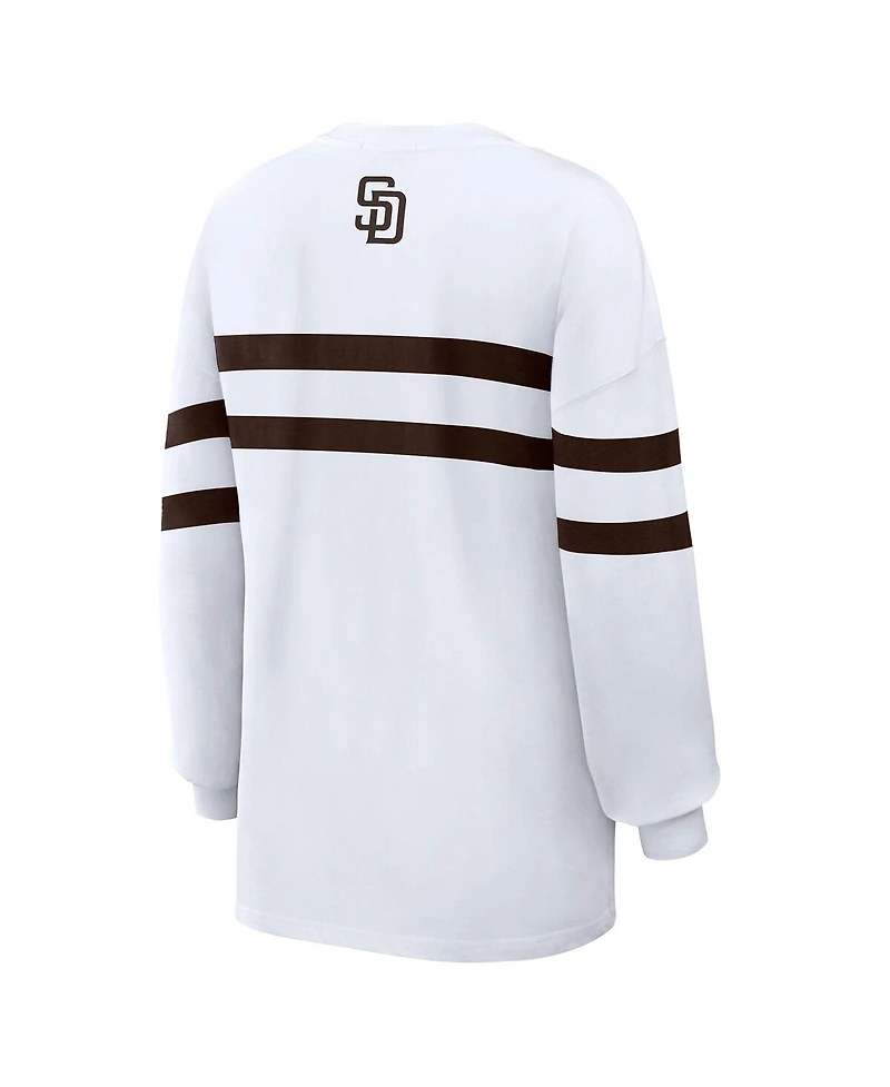 Wear by Erin Andrews Women's White San Diego Padres Oversized Long Sleeve Striped T-Shirt