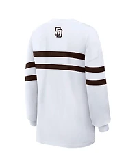 Wear by Erin Andrews Women's White San Diego Padres Oversized Long Sleeve Striped T-Shirt